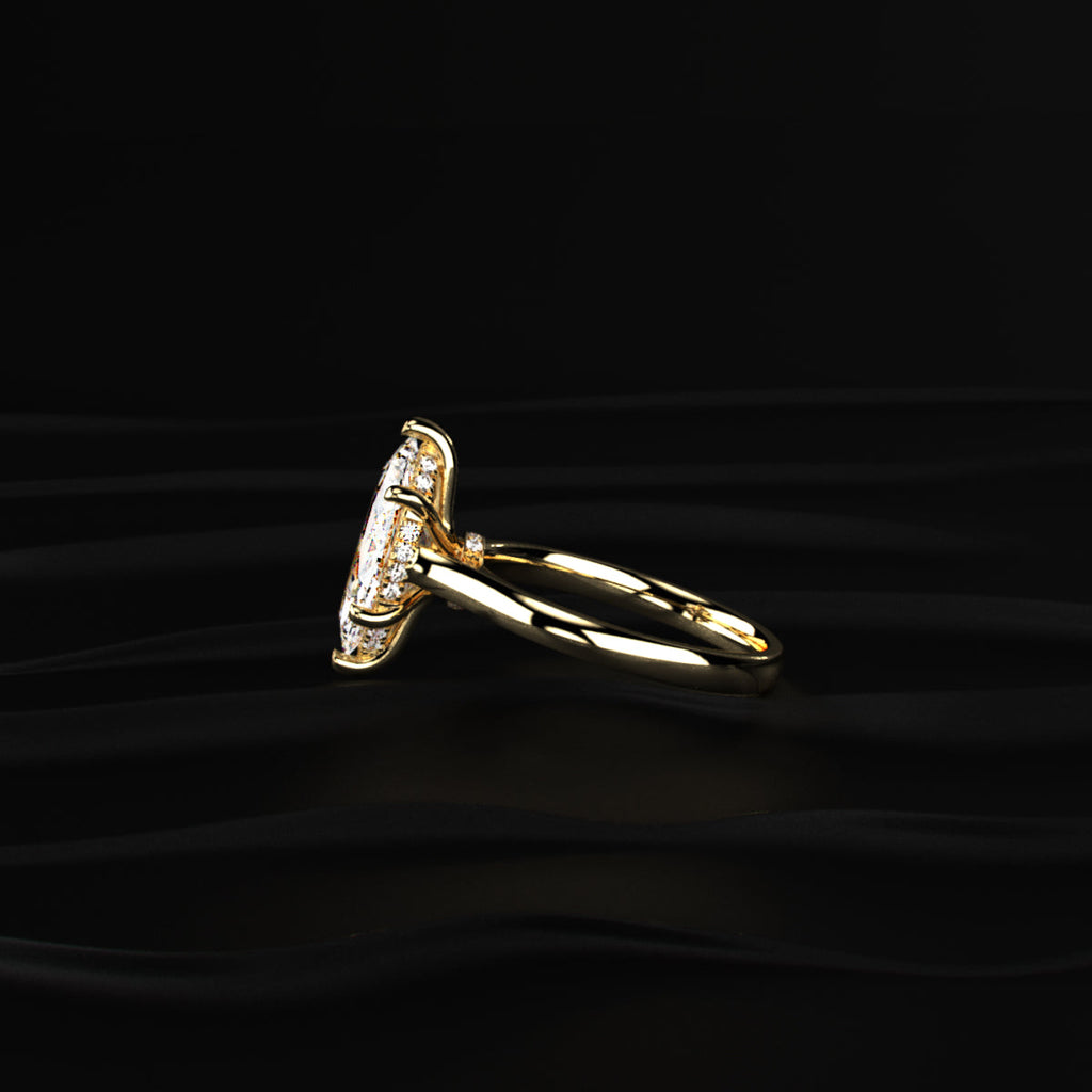 Marquise Solitaire Double Hidden Halo Cathedral Ring