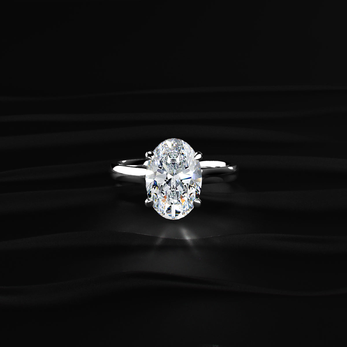 Oval Solitaire Double Hidden Halo Cathedral Ring