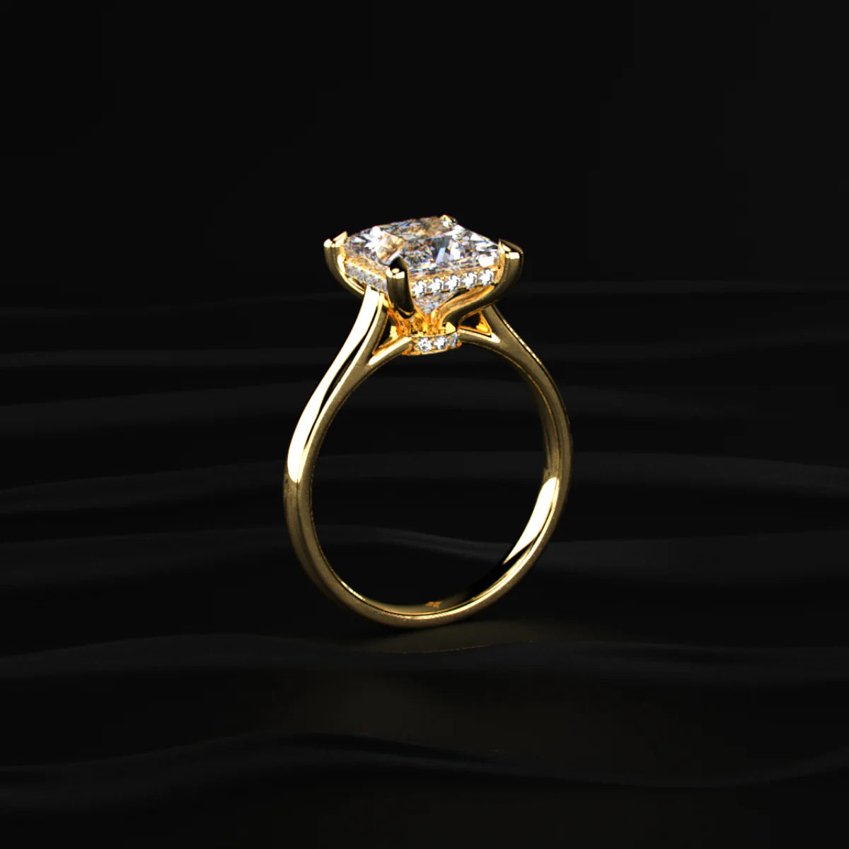 Princess Solitaire Double Hidden Halo Cathedral Ring