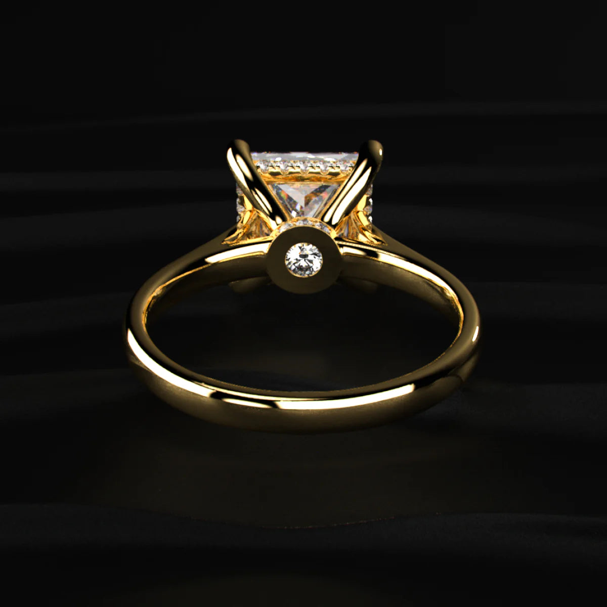 Princess Solitaire Double Hidden Halo Cathedral Ring
