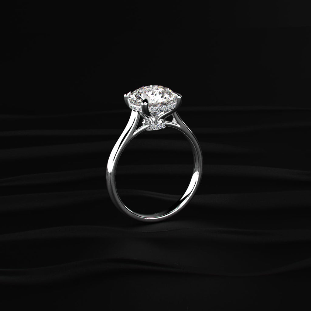 Round Solitaire Double Hidden Halo Cathedral  Ring