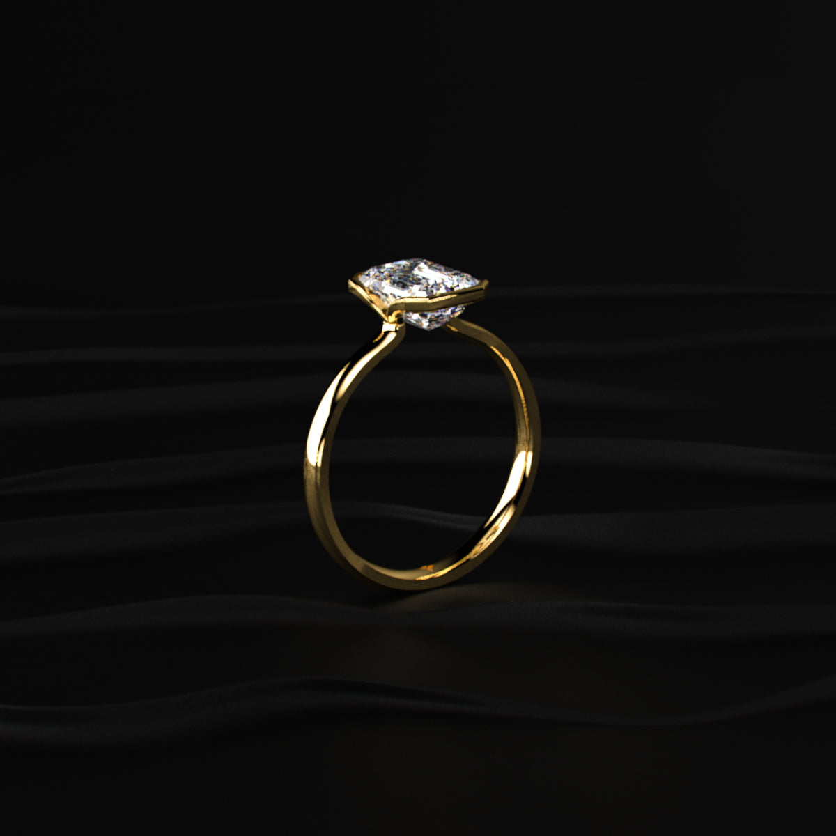 Emerald Solitaire Half Bezel Engagement Ring