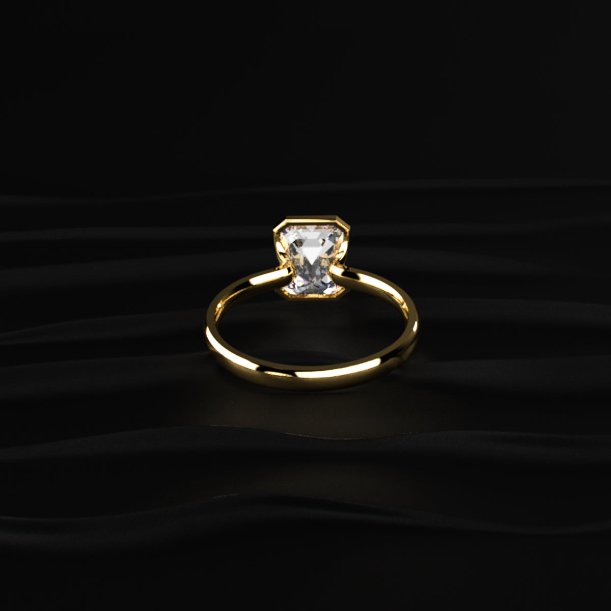 Emerald Solitaire Half Bezel Engagement Ring