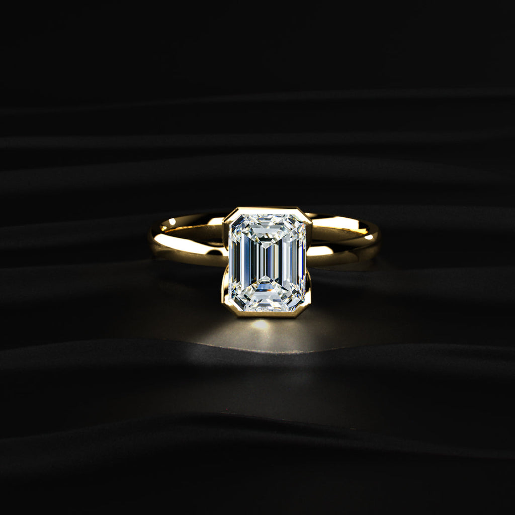 Emerald Solitaire Half Bezel Engagement Ring