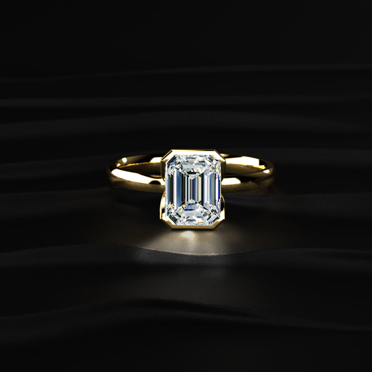 Emerald Solitaire Half Bezel Engagement Ring