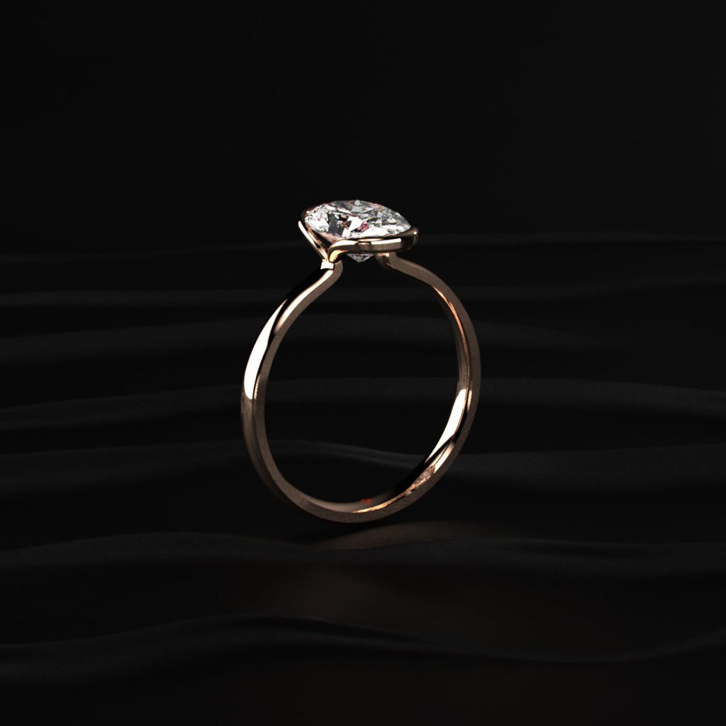 Oval Solitaire Half Bezel Engagement Ring