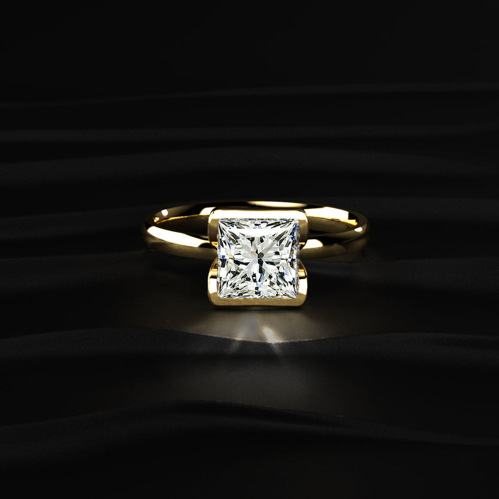 Princess Solitaire Half Bezel Engagement Ring