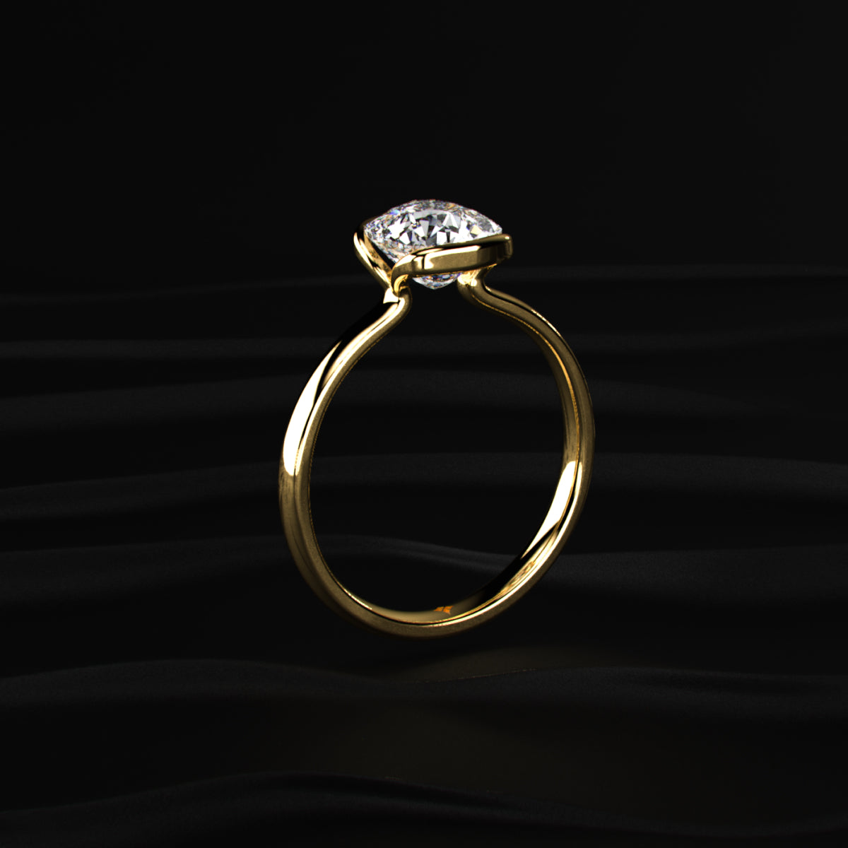 Cushion Solitaire Half Bezel Engagement Ring