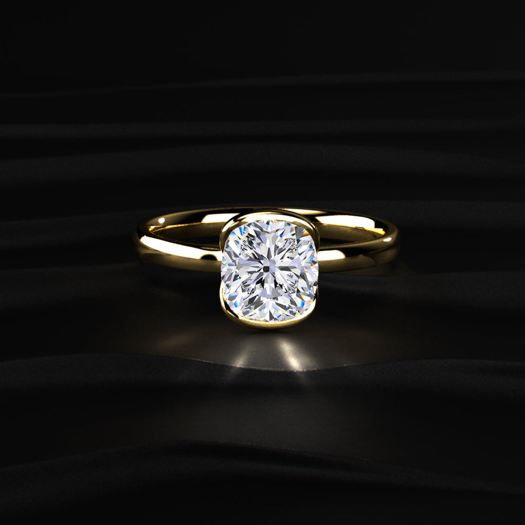 Cushion Solitaire Half Bezel Engagement Ring
