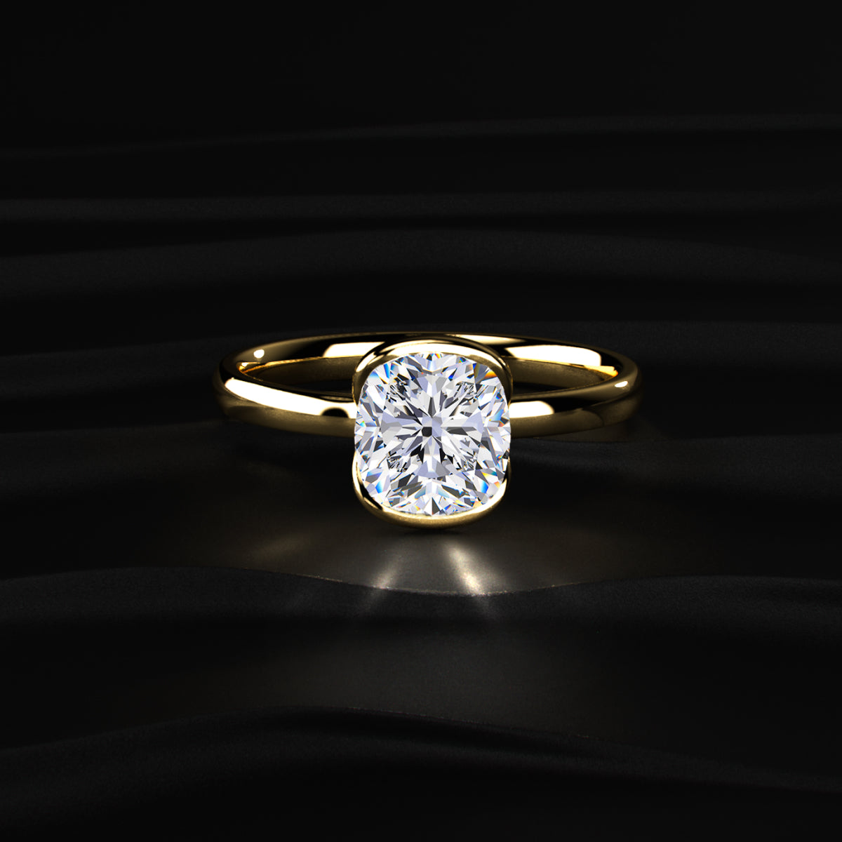 Cushion Solitaire Half Bezel Engagement Ring