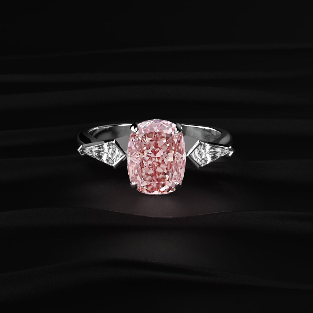 Elongated Cushion Solitaire Ring With Kite-Shaped Side Stones