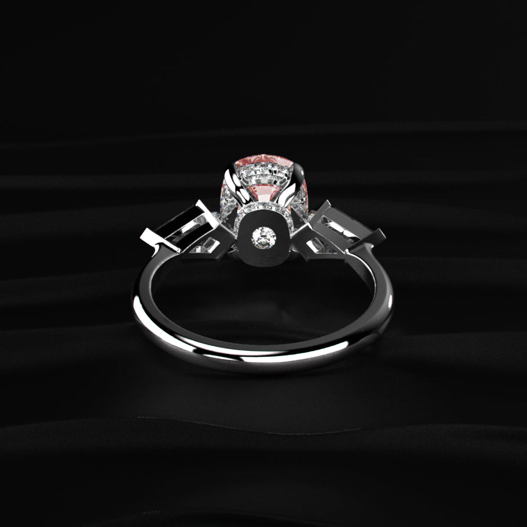 Elongated Cushion Solitaire Ring With Kite-Shaped Side Stones