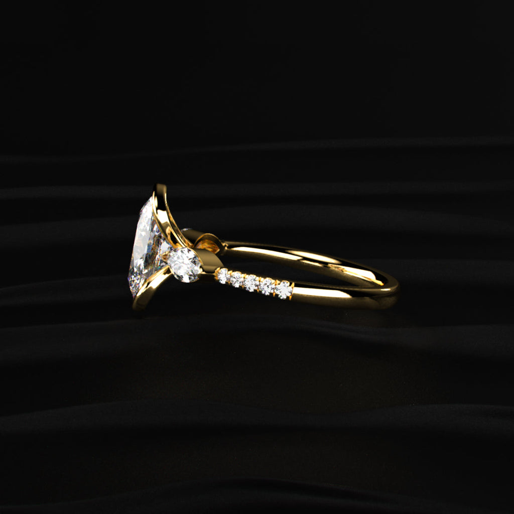 Oval Half Bezel Solitaire Ring With Side Stones