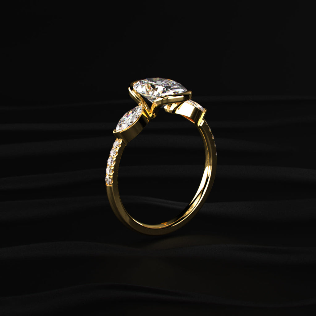 Oval Half Bezel Solitaire Ring With Side Stones