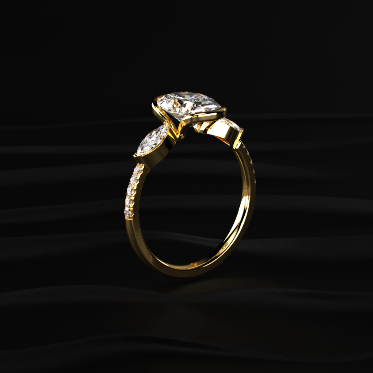 Oval Half Bezel Solitaire Ring With Side Stones