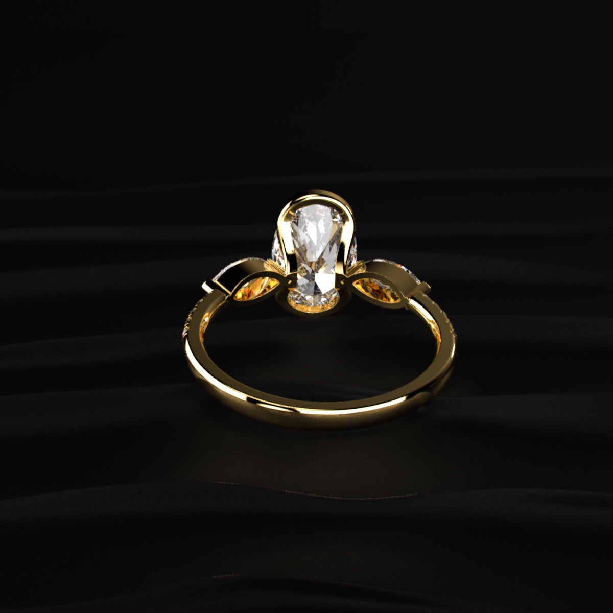 Oval Half Bezel Solitaire Ring With Side Stones
