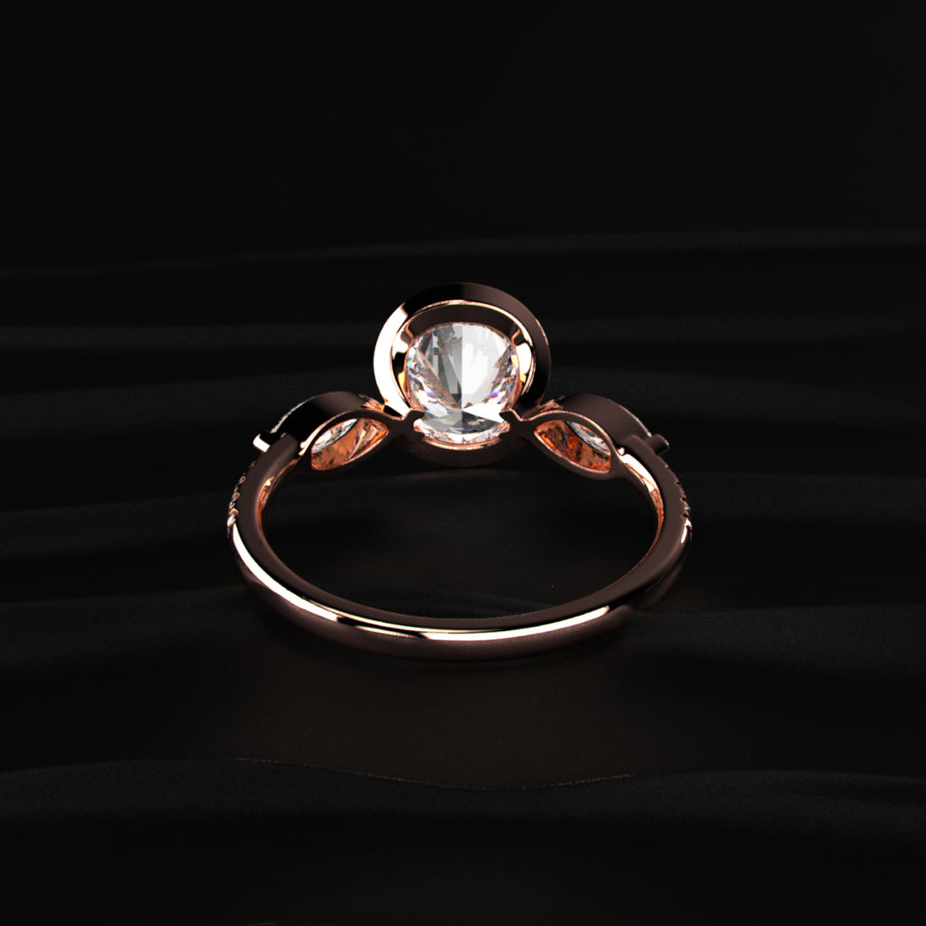 Round Half Bezel Solitaire Ring With Side Stones