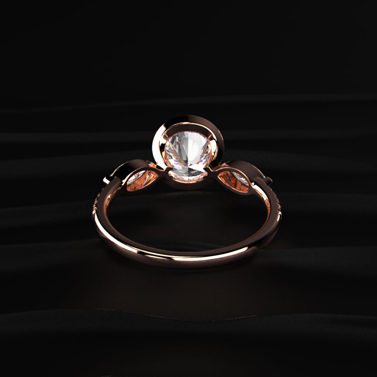 Round Half Bezel Solitaire Ring With Side Stones