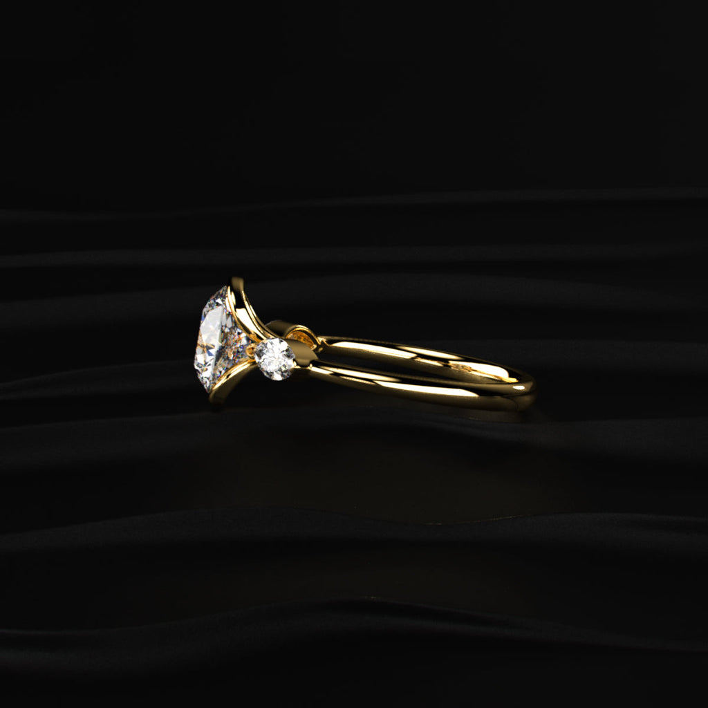 Round Half Bezel Triple Diamond Engagement Rings