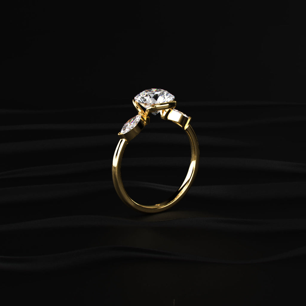 Round Half Bezel Triple Diamond Engagement Rings