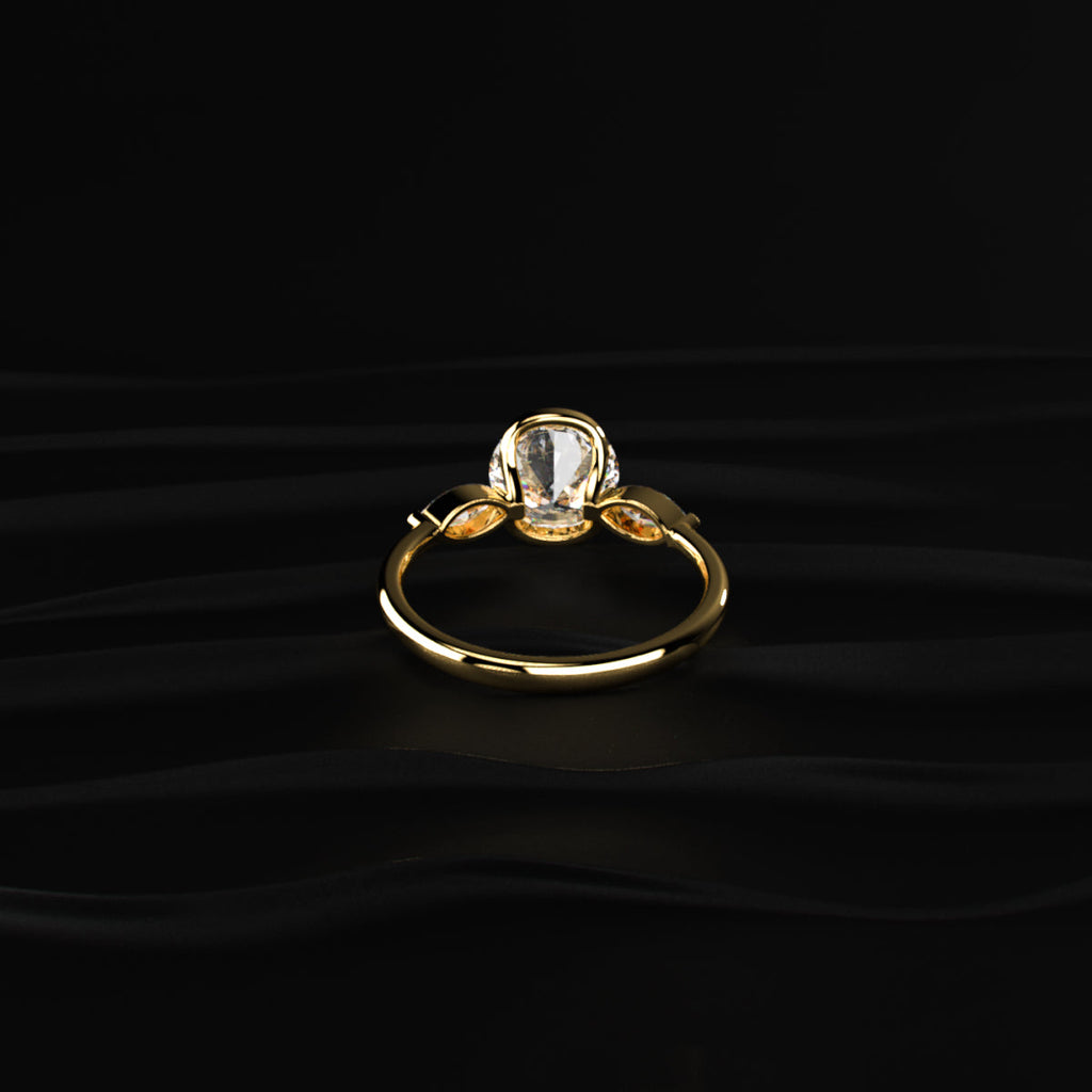 Round Half Bezel Triple Diamond Engagement Rings
