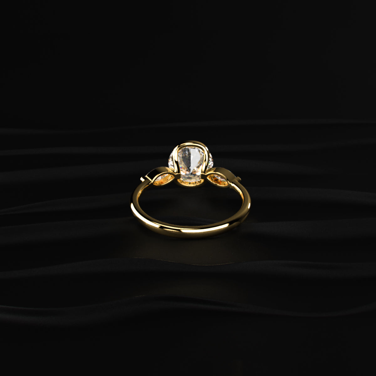 Round Half Bezel Triple Diamond Engagement Rings