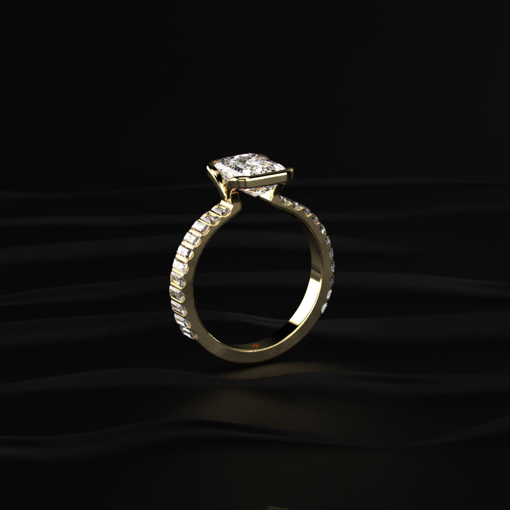Emerald Half Bezel Ring With Bar Set Baguettes