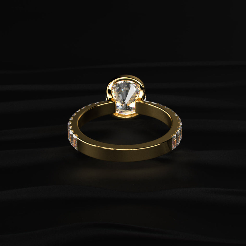 Round Half Bezel Ring With Bar Set Baguettes