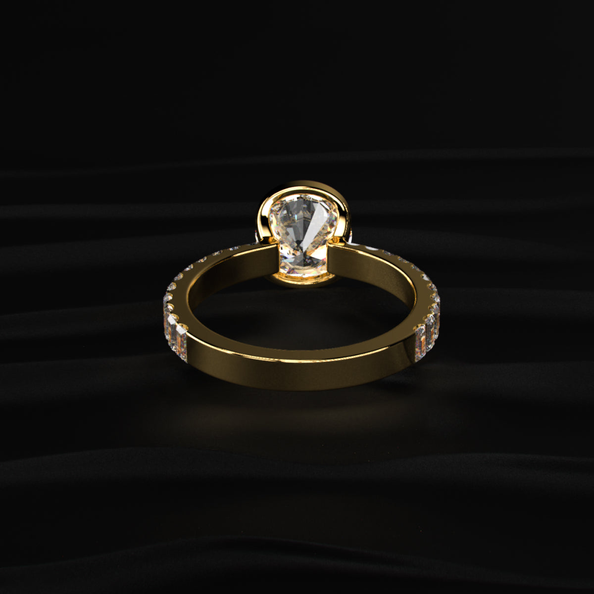 Round Half Bezel Ring With Bar Set Baguettes
