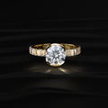 Round Half Bezel Ring With Bar Set Baguettes
