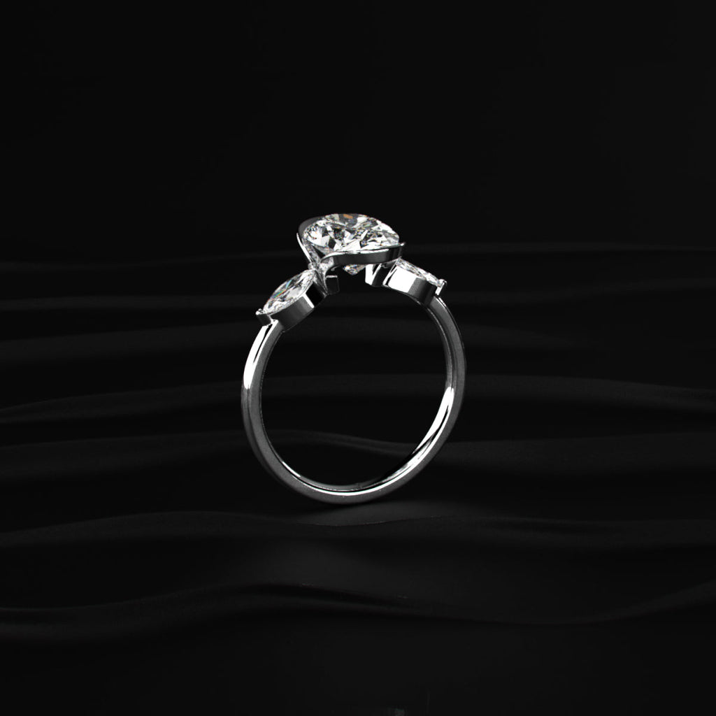 Oval Half Bezel Triple Diamond Engagement Ring