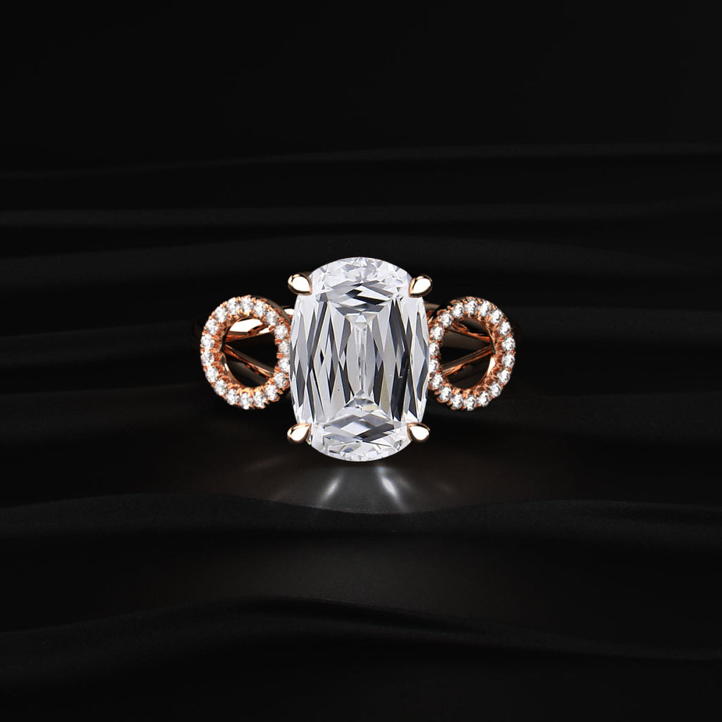 Cushion solitaire ring with Side Halos