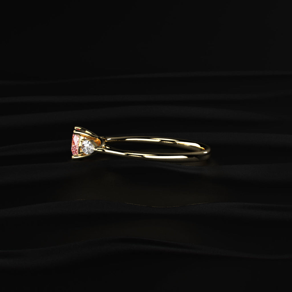 Pink Cushion Diamond With Side Pear Ring