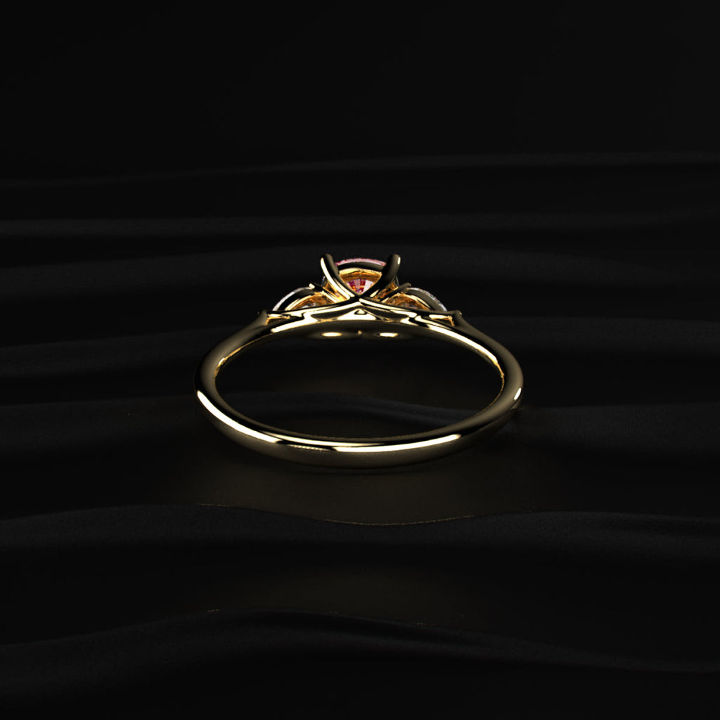 Pink Cushion Diamond With Side Pear Ring