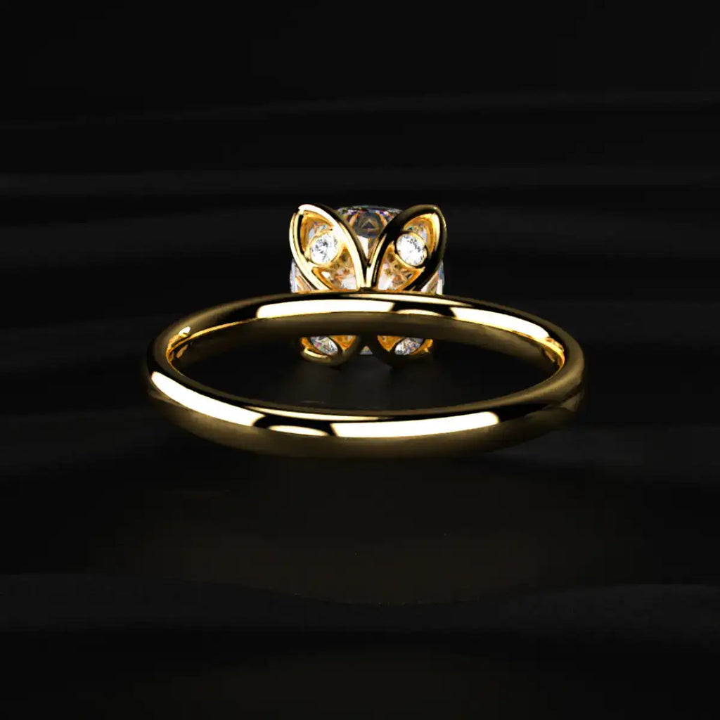 Cushion Solitaire Floral Prong Ring