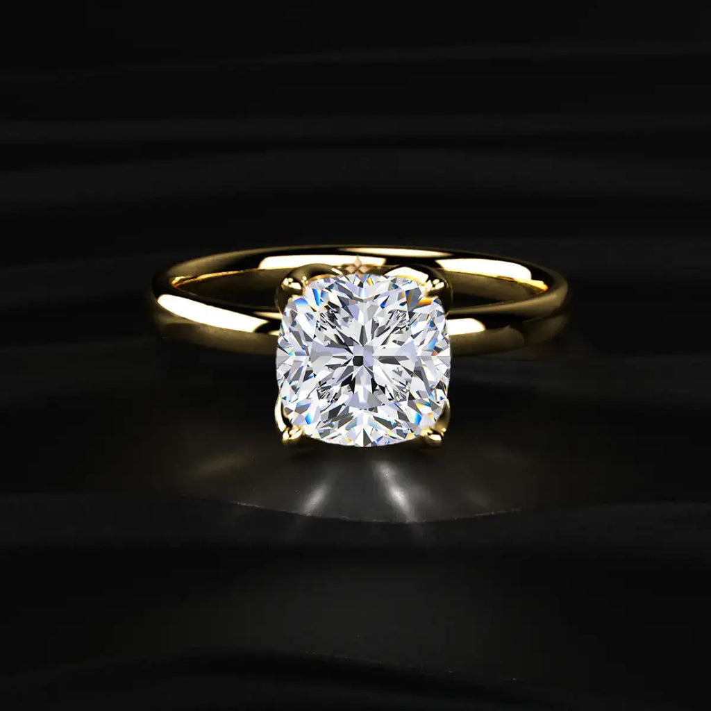 Cushion Solitaire Floral Prong Ring