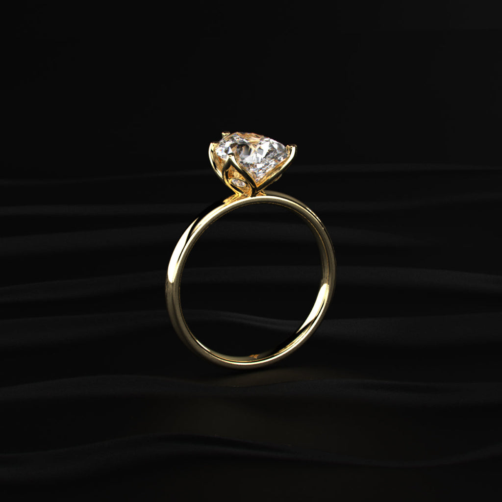 Pear Solitaire Floral Prong Ring