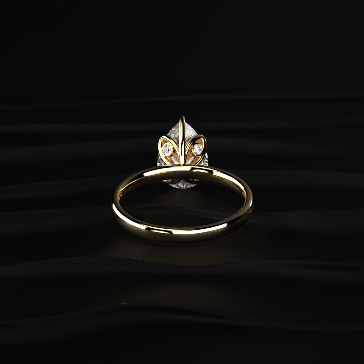 Pear Solitaire Floral Prong Ring
