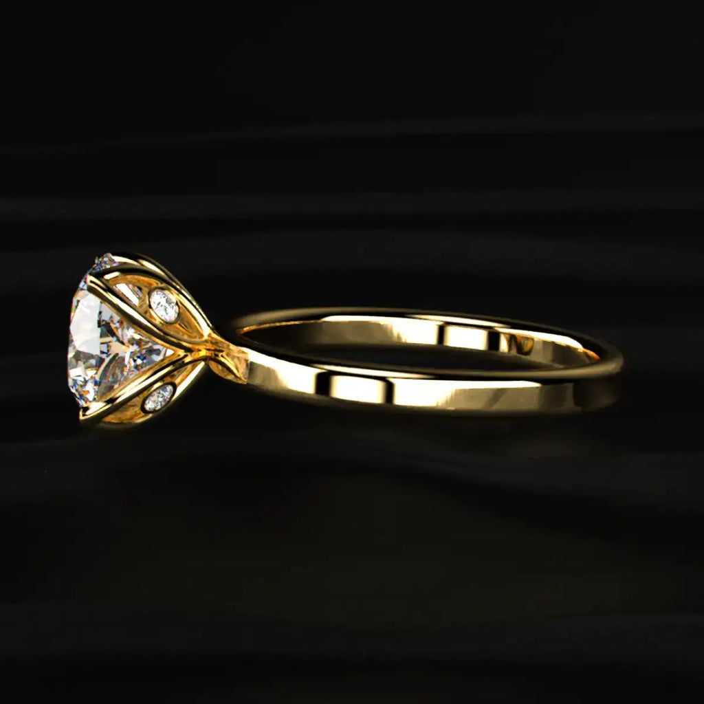 Round Solitaire Floral Prong Ring