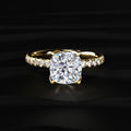Cushion Solitaire Ring With Pave Floral Prong