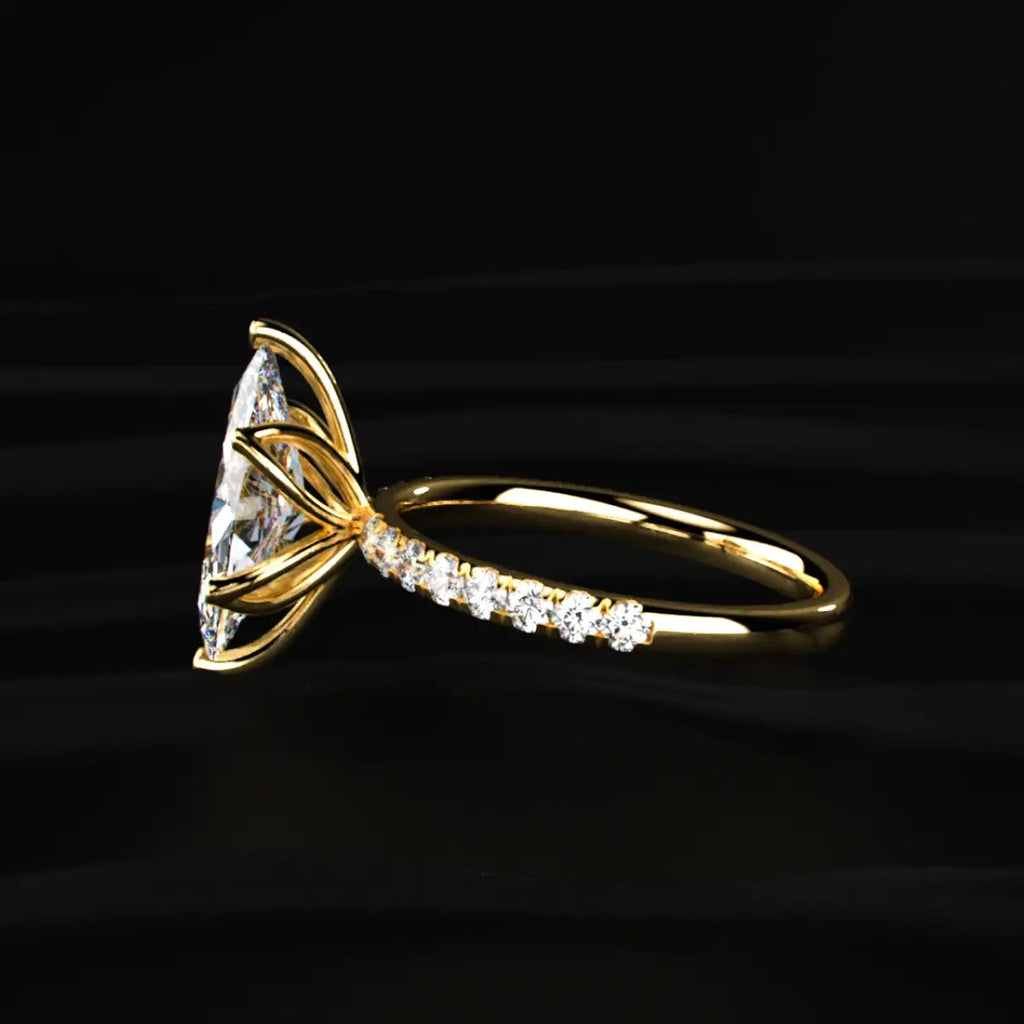 Marquise Solitaire Ring With Pave Floral Prong