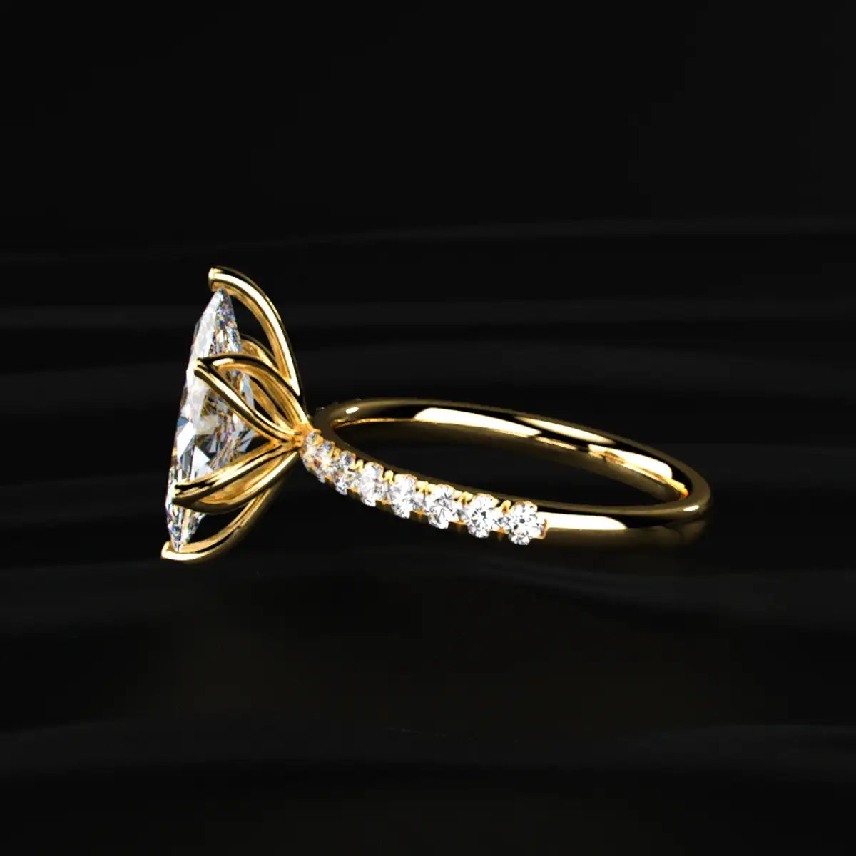 Marquise Solitaire Ring With Pave Floral Prong