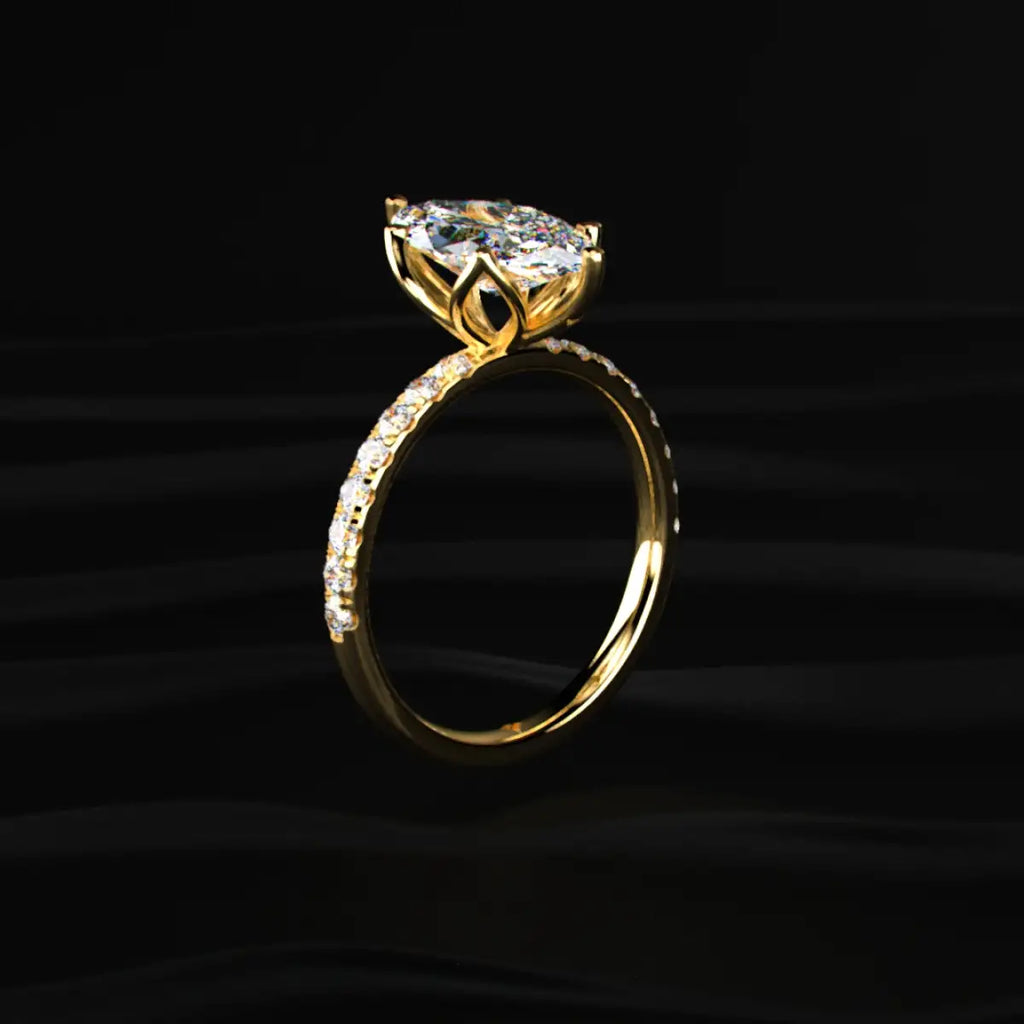 Marquise Solitaire Ring With Pave Floral Prong