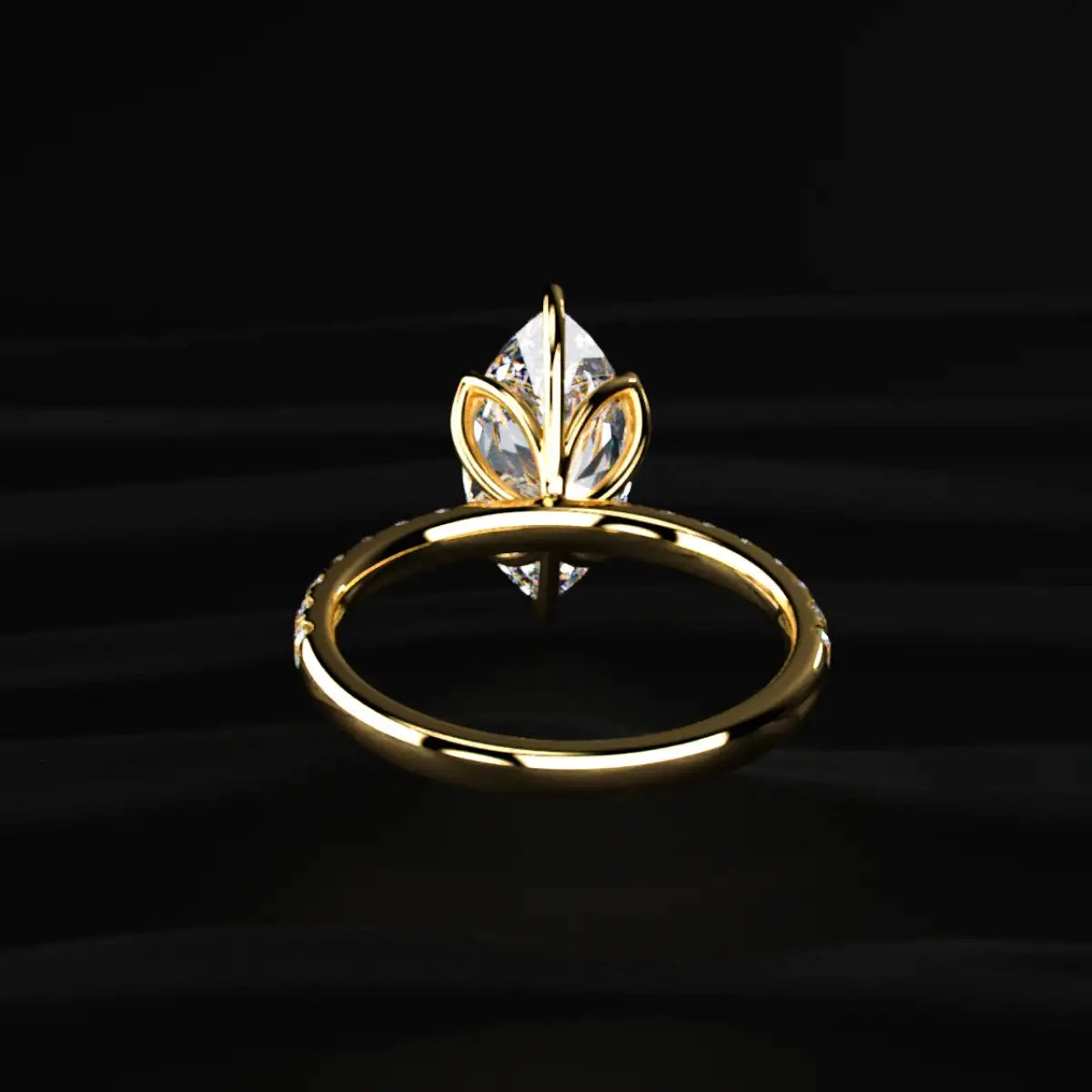 Marquise Solitaire Ring With Pave Floral Prong