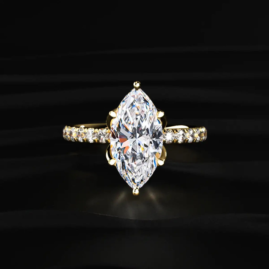 Marquise Solitaire Ring With Pave Floral Prong