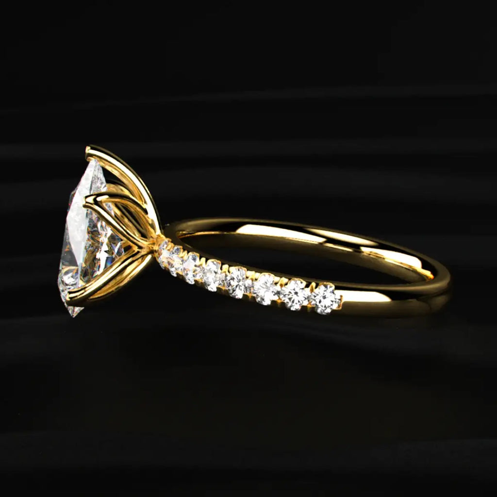 Pear Solitaire Ring With Pave Floral Prong
