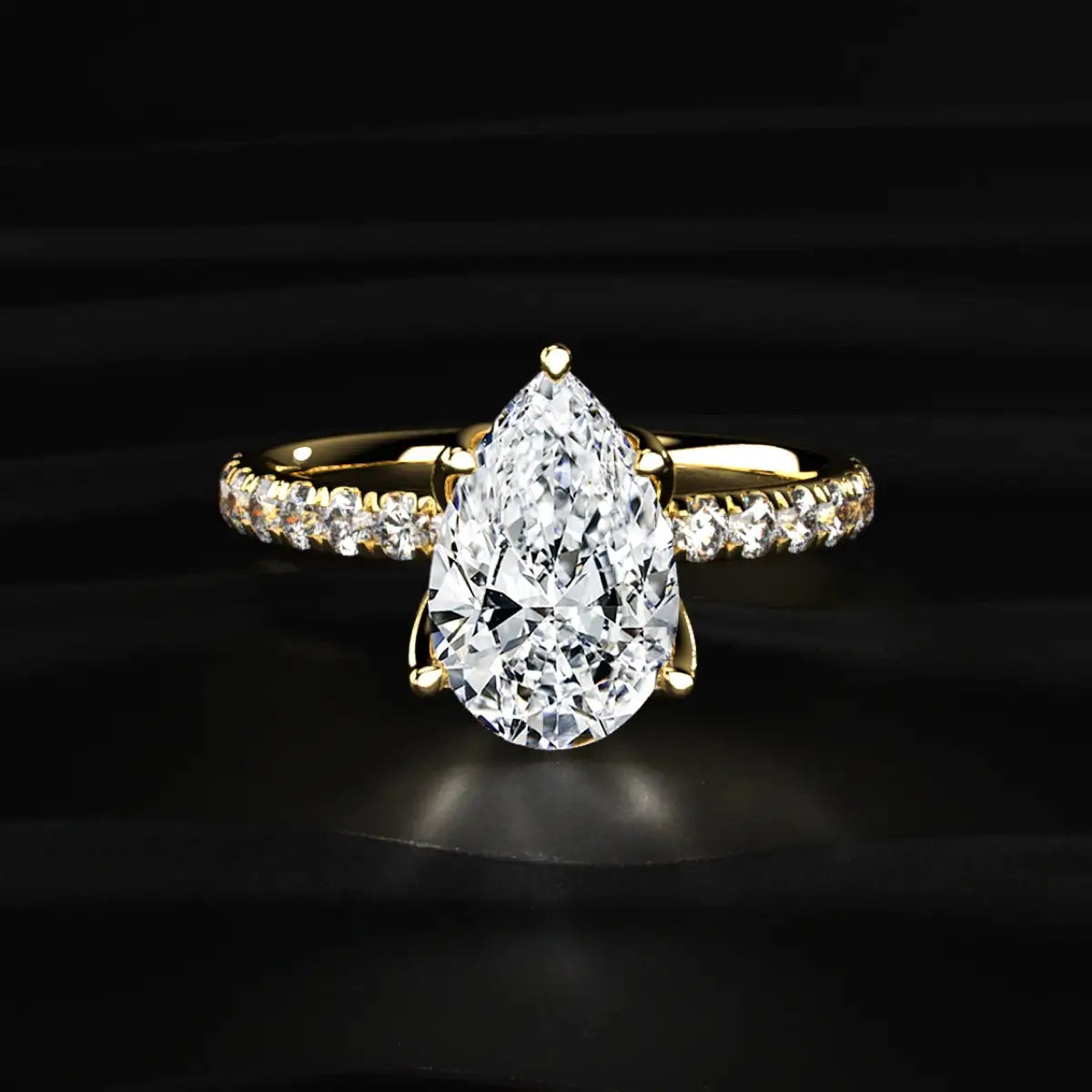Pear Solitaire Ring With Pave Floral Prong