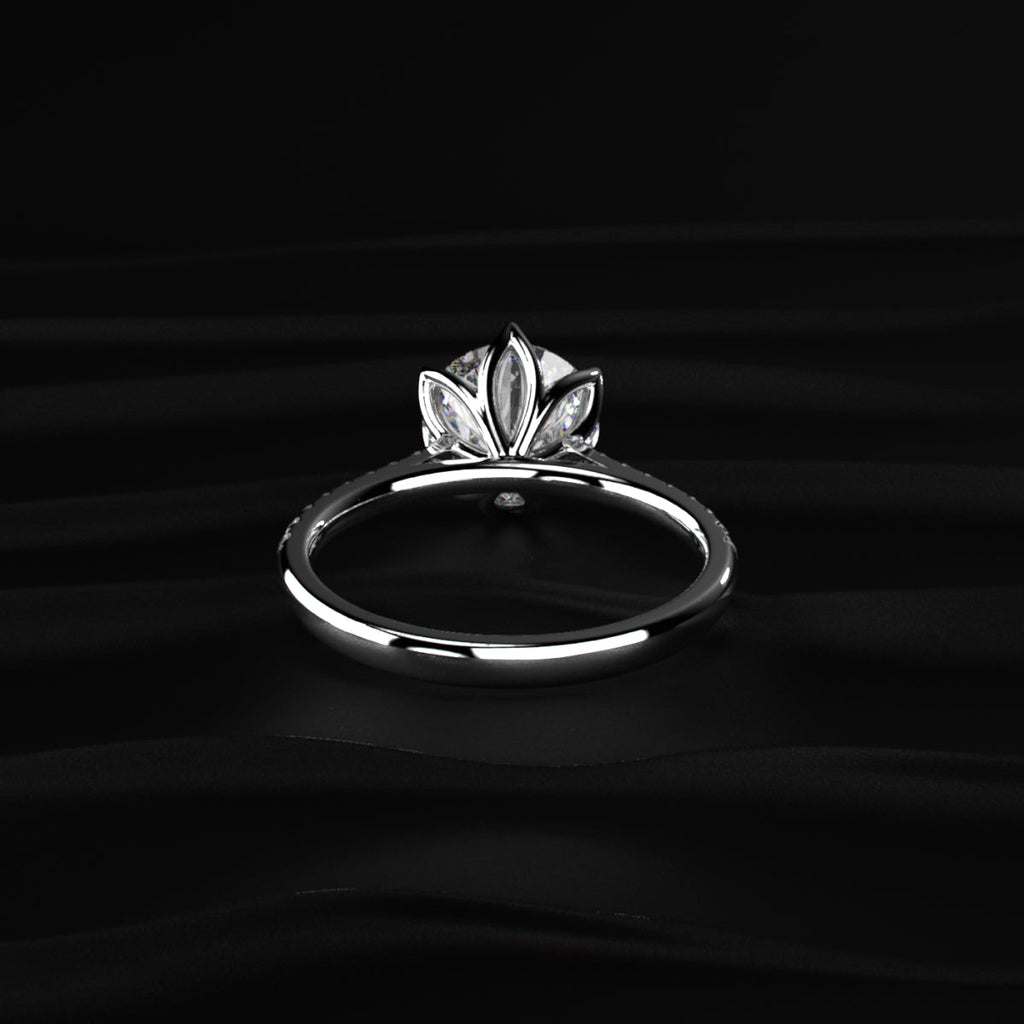 Round Shape Diamond Pave Ring In Tulip Prong Setting