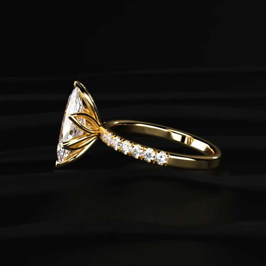 Marquise Cut Solitaire Floral Ring With Pave Band