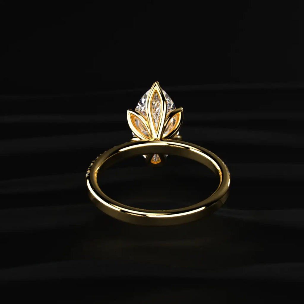 Marquise Cut Solitaire Floral Ring With Pave Band
